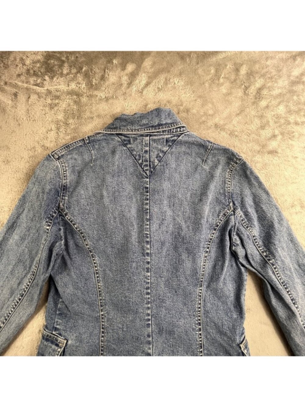 Vintage Tommy Hilfiger Denim Jean Jacket Women 4 Blue Stretch Y2K Button up - Picture 13 of 15